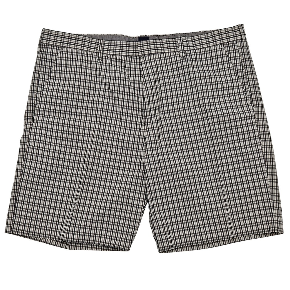 Gap Mens Plaid Shorts Black White Grey Checkered Flat Front Size 38 Cotton Nylon